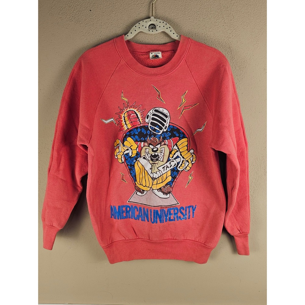 Vintage Fruit Of The‎ Loom Salmon Taz American University Sweatshirt 1994 Medium